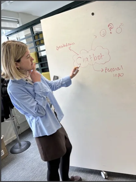 Whiteboard brainstorming session on chatbot design